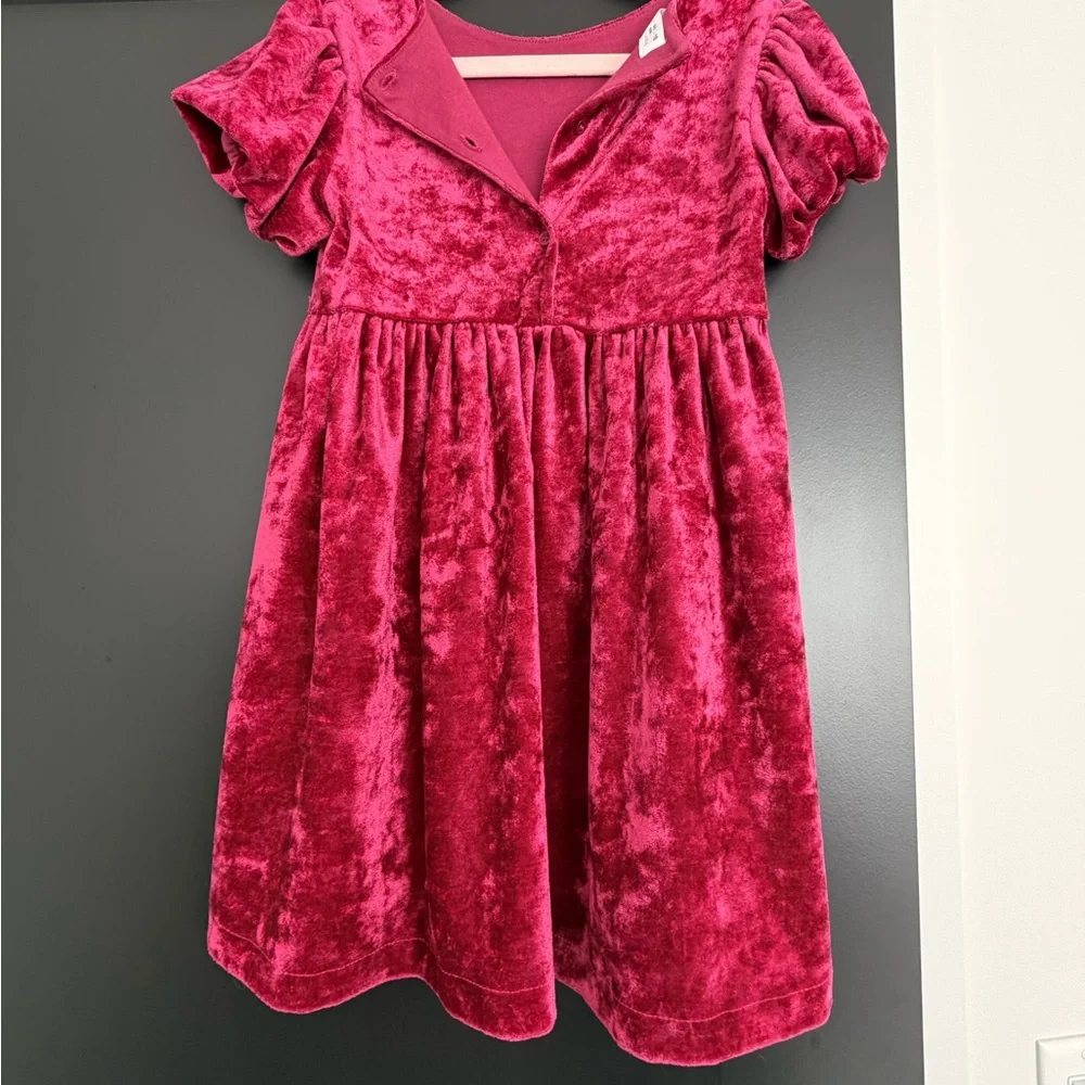 Zara Vibrant Pink Velvet Kids Dress - Picture 3 of 4